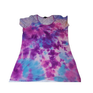 Tie dye lace shoulder tee XL